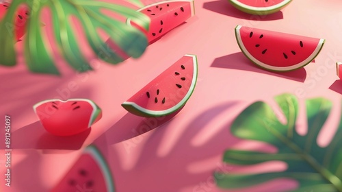 Isometric Summer Sale Promo Web Banner with Discount Offer Badge and Watermelon Sale Background Illustration for Seasonal Design photo