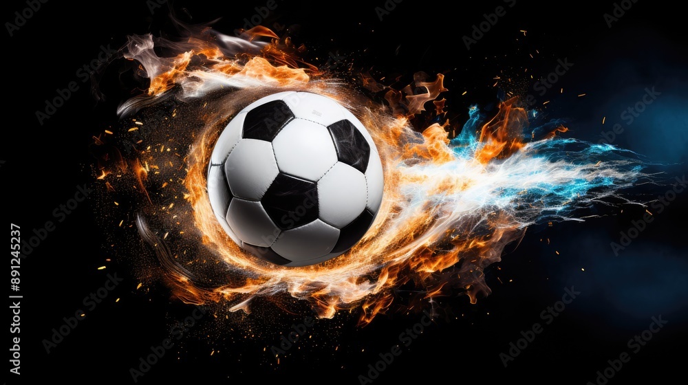 Fototapeta premium Soccer ball in flames and smoke.