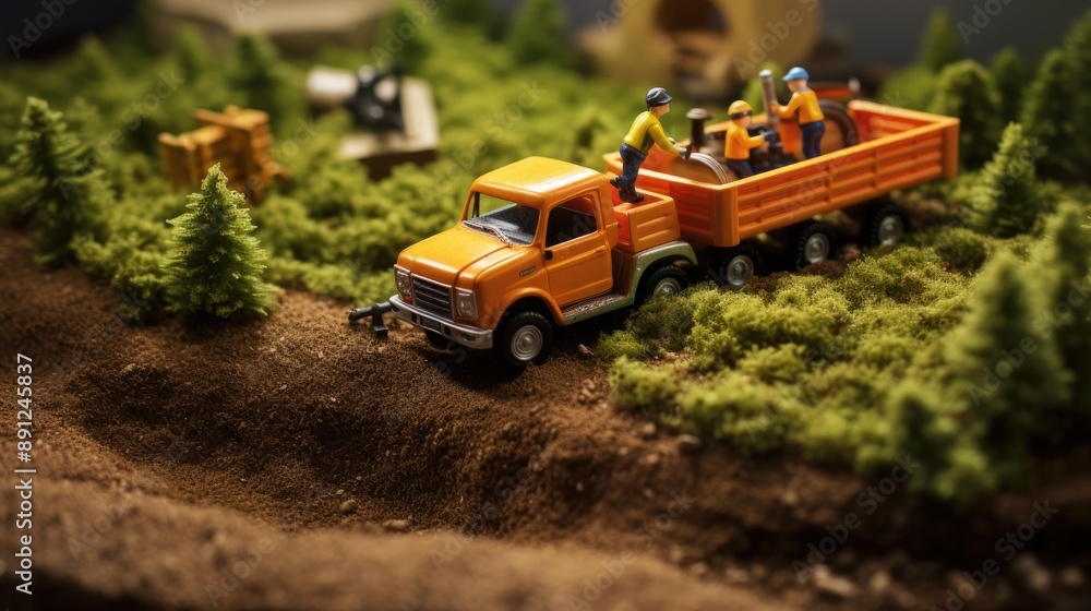 Miniature Truck and Workers on a Dirt Road. Miniature Truck and Workers on a Dirt Road.