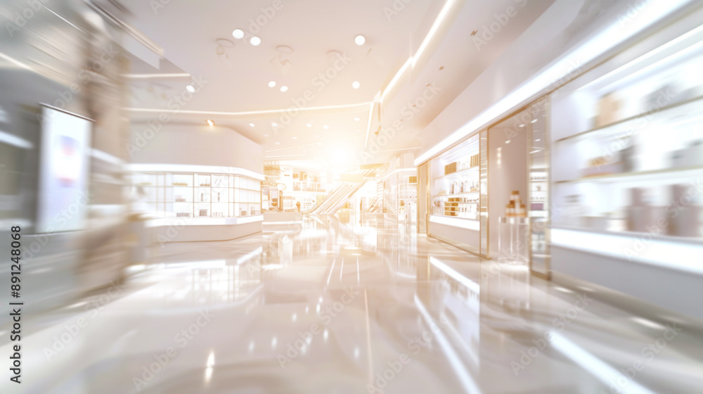 Obraz premium A large, empty store with a bright sun shining through the windows