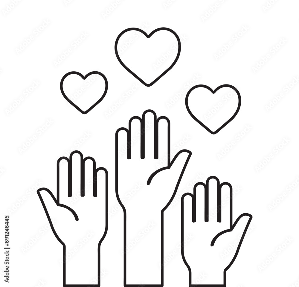 hands up with hearts icon vector illustration hands up with hearts icon vector illustration