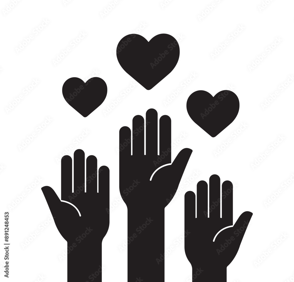 hands up with hearts icon vector illustration hands up with hearts icon vector illustration