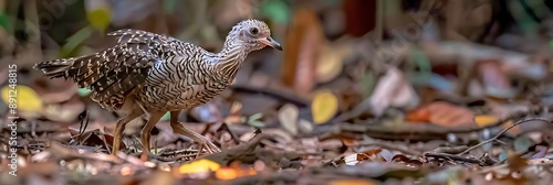 Palewinged Trumpeter Psophia leucoptera walking through the Amazon rainforest known locally as Urudoamazonas photo