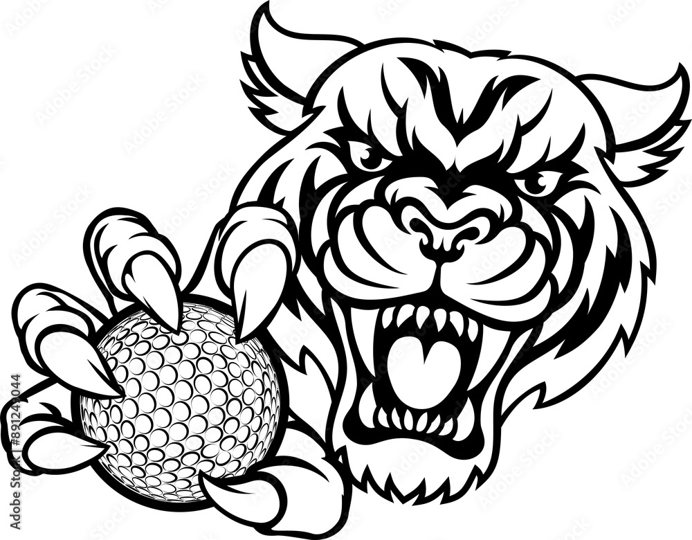 Fototapeta premium Tiger Cat Animal Sports Golf Ball Mascot