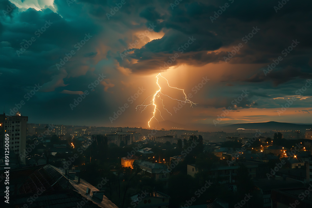 Dramatic photo of lightning during a thunderstorm, capturing the powerful and awe-inspiring natural phenomenon with bright flashes illuminating the dark sky. Dramatic photo of lightning during a thunderstorm, capturing the powerful and awe-inspiring natural phenomenon with bright flashes illuminating the dark sky.
