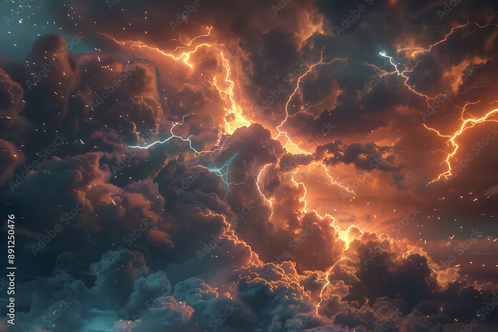 Dramatic photo of lightning during a thunderstorm, capturing the powerful and awe-inspiring natural phenomenon with bright flashes illuminating the dark sky. Dramatic photo of lightning during a thunderstorm, capturing the powerful and awe-inspiring natural phenomenon with bright flashes illuminating the dark sky.