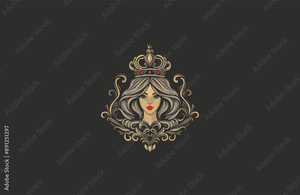 Obraz premium Beauty woman with queen crown vector illustration