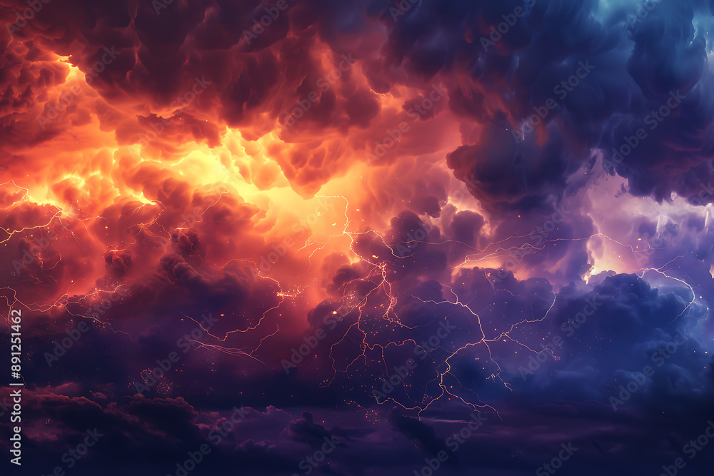 Dramatic photo of lightning during a thunderstorm, capturing the powerful and awe-inspiring natural phenomenon with bright flashes illuminating the dark sky. Dramatic photo of lightning during a thunderstorm, capturing the powerful and awe-inspiring natural phenomenon with bright flashes illuminating the dark sky.