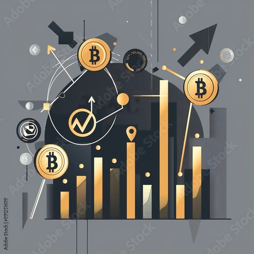 Vector Logo on a White Background Featuring an Isotype for a Stock Investment Holding Company, with Digital Coins, an Ascending Bar Graph, and an Upward Arrow. Includes 'EDEL' in Formal 3D Rounded Cor photo