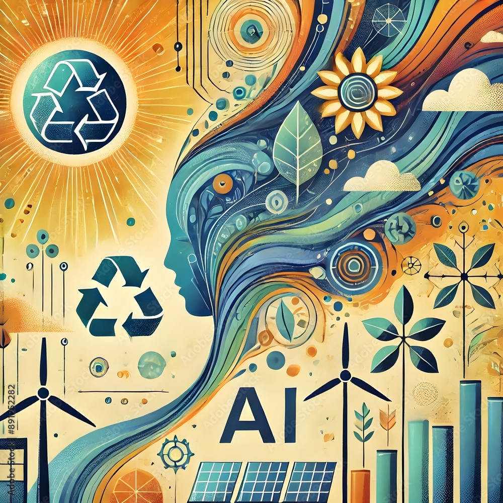 Abstract AI as a key enabler for a sustainable future. The images ...
