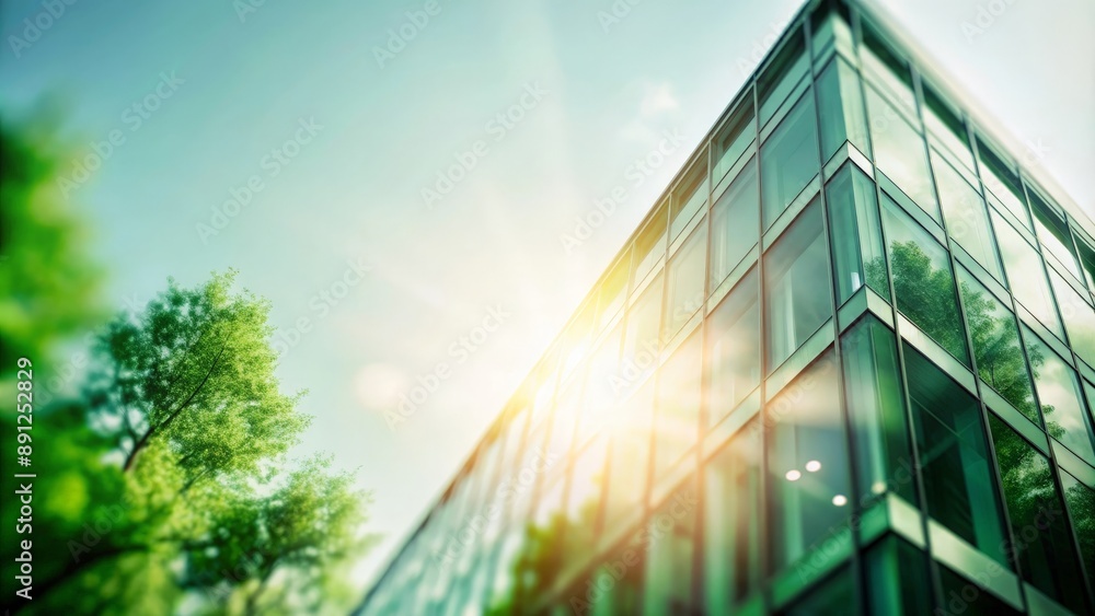 Contemporary Office Building with Green Trees and Sunlight Blur Contemporary Office Building with Green Trees and Sunlight Blur