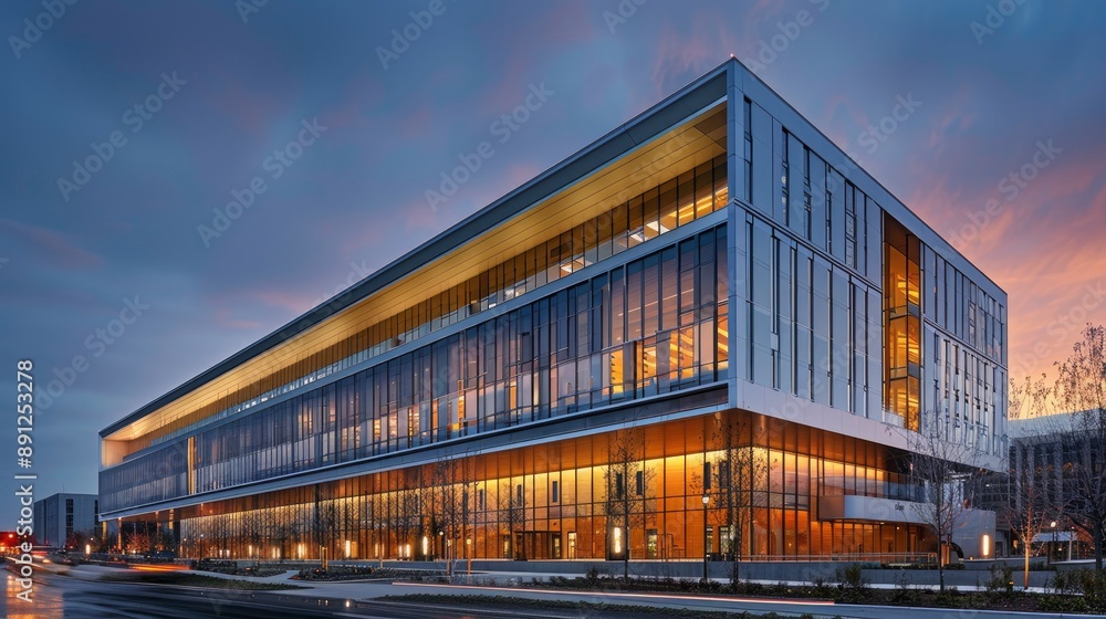 A government building with a facade that integrates renewable energy solutions and natural ventilation, promoting sustainable public infrastructure. A government building with a facade that integrates renewable energy solutions and natural ventilation, promoting sustainable public infrastructure.
