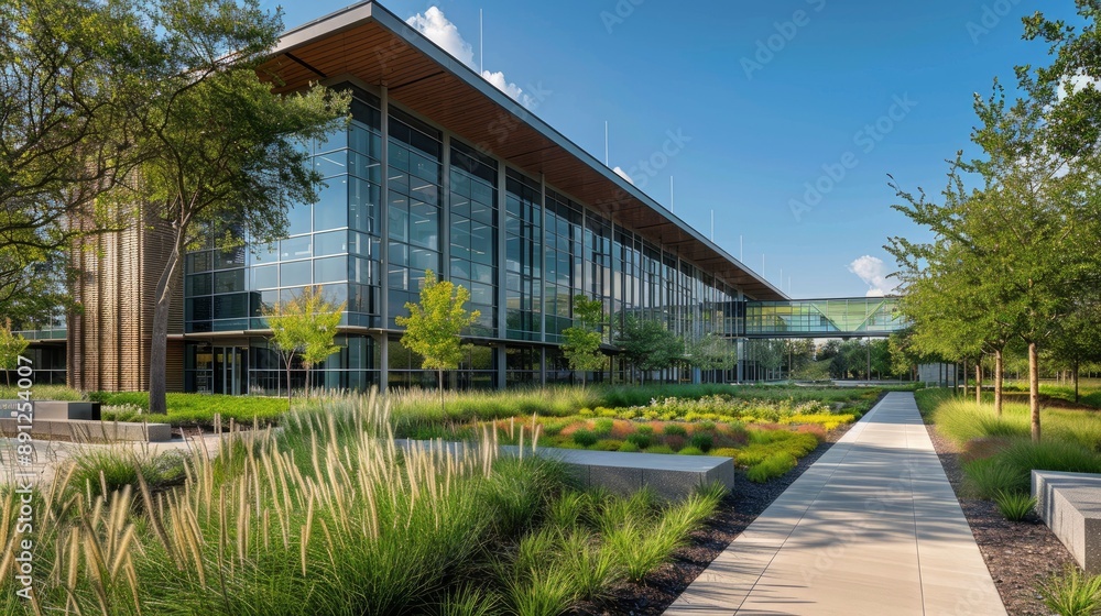 A research laboratory with a facade designed to maximize energy efficiency and minimize environmental impact, reflecting a commitment to green building practices. A research laboratory with a facade designed to maximize energy efficiency and minimize environmental impact, reflecting a commitment to green building practices.