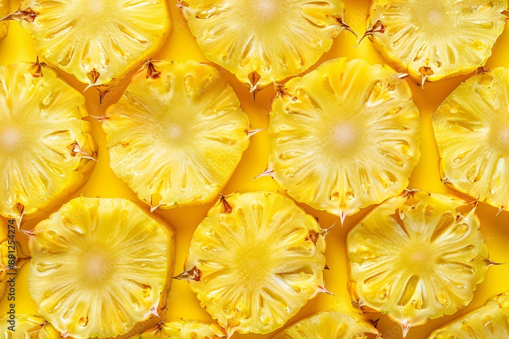 Close-up view of a vibrant pineapple with water droplets, illuminated by warm light, creating a summery atmosphere. Close-up view of a vibrant pineapple with water droplets, illuminated by warm light, creating a summery atmosphere.