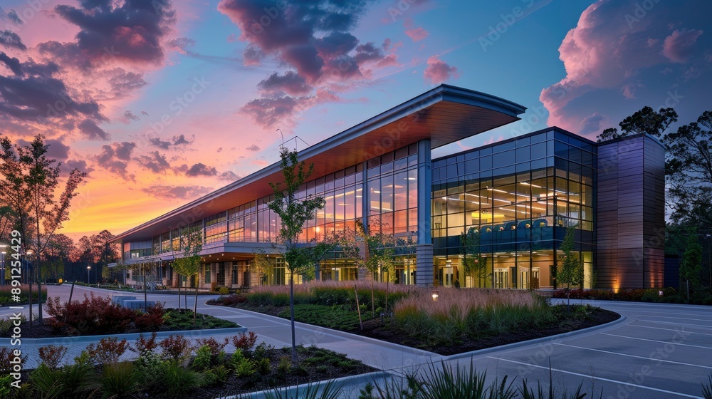 A healthcare facility with a facade that integrates natural materials and energy-efficient systems, highlighting the importance of sustainability in healthcare architecture. A healthcare facility with a facade that integrates natural materials and energy-efficient systems, highlighting the importance of sustainability in healthcare architecture.