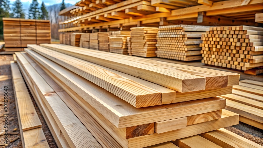 Stack of wooden planks forming a beautiful pattern in lumberyard Stack of wooden planks forming a beautiful pattern in lumberyard