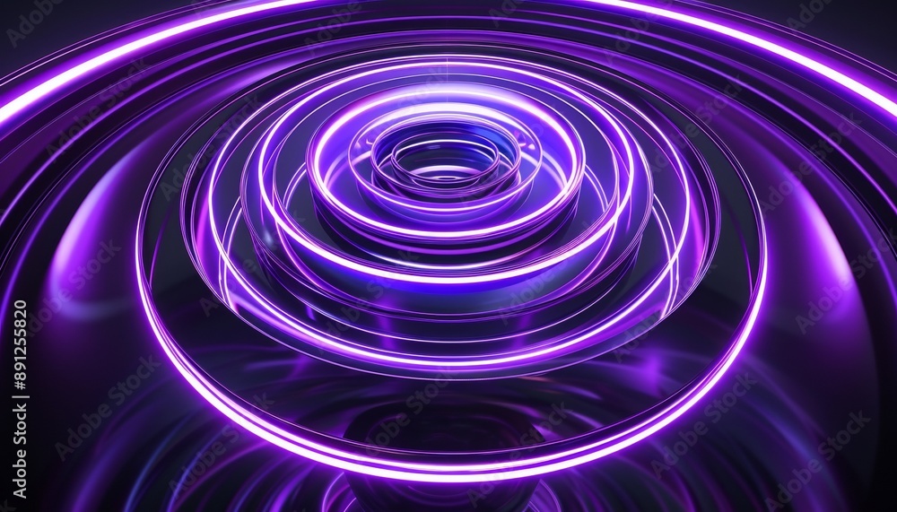 Obraz premium Purple Abstract Circular Pattern with Concentric Rings and Light Reflection, Futuristic Design