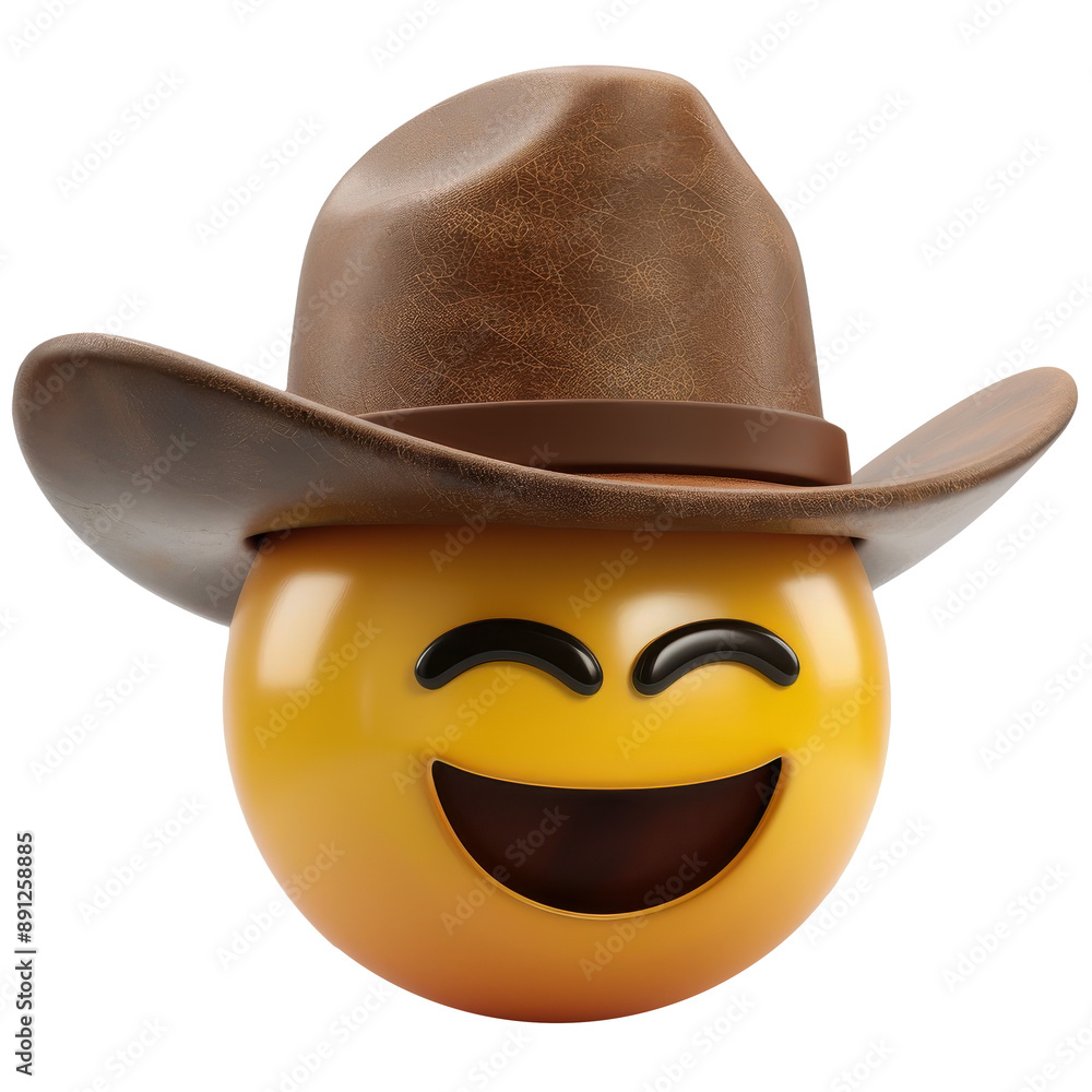 Happy emoji with cowboy hat sticker transparent background PNG clipart Happy emoji with cowboy hat sticker transparent background PNG clipart