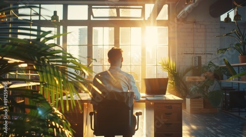 A young entrepreneur working in a stylish, clean office space