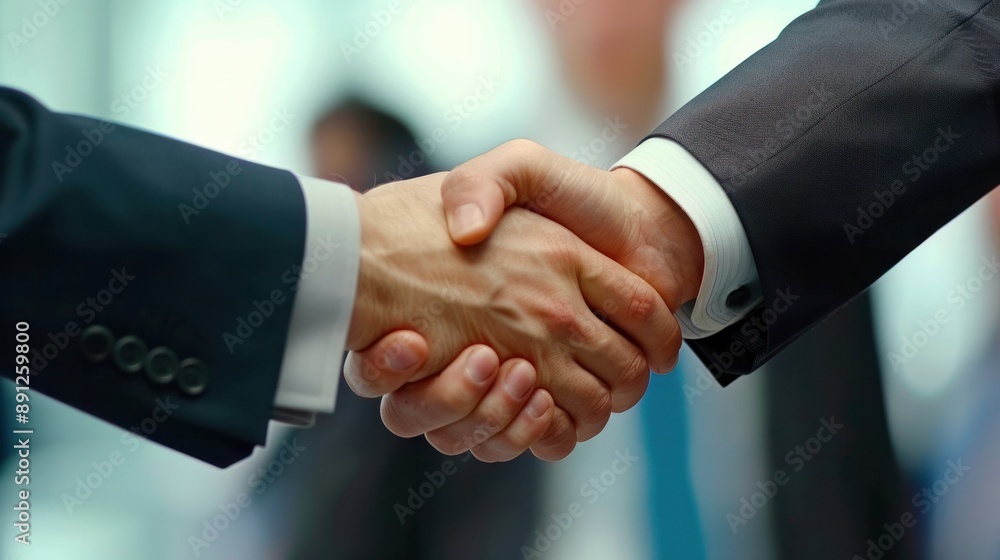 A high-resolution photo of a business handshake in a modern office A high-resolution photo of a business handshake in a modern office