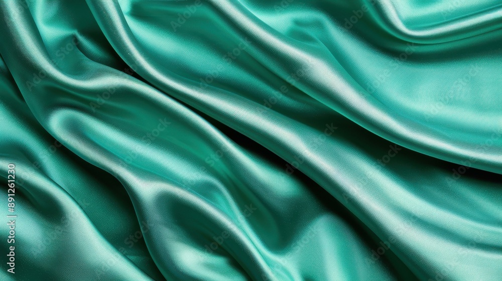 Fototapeta premium Luxurious dark teal green silk satin fabric with soft folds. Ideal for elegant backgrounds, web banners, and flat lay designs.