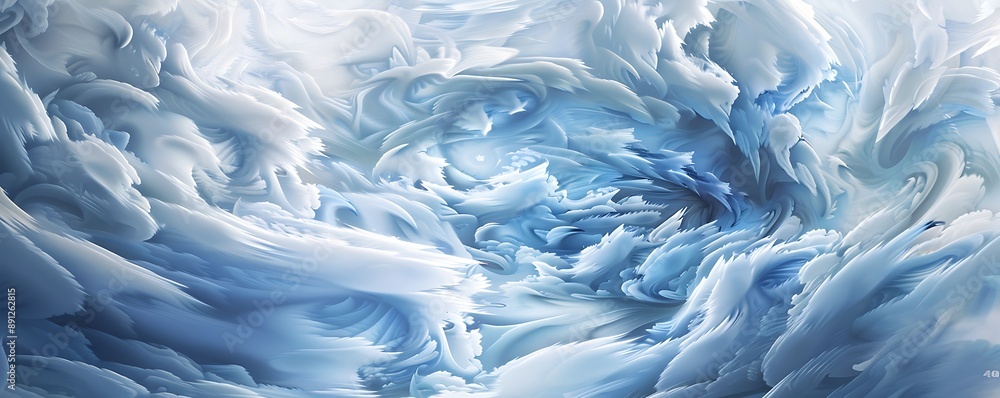 A t-shirt with an abstract design of swirling clouds in shades of blue and white creating a dynamic and fluid pattern. The design is ethereal and peaceful. A t-shirt with an abstract design of swirling clouds in shades of blue and white creating a dynamic and fluid pattern. The design is ethereal and peaceful.