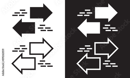 Arrows data transfer icons set, exchange arrow icons. Swap icon with two arrows. Editable stroke.  isolated on white and black background vector illustration. EPS 10