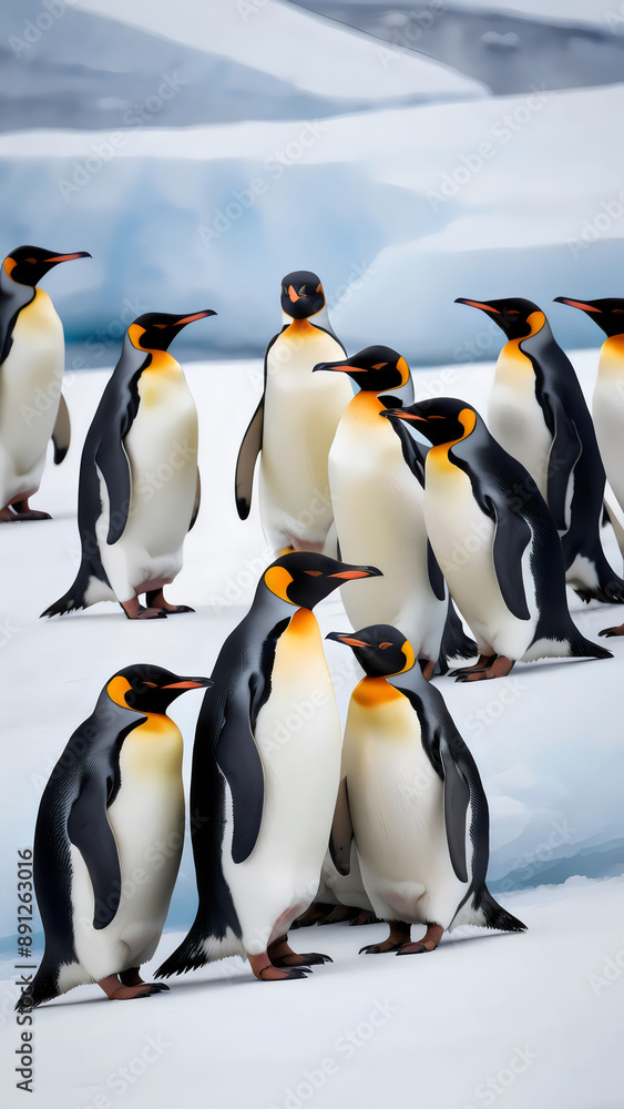 Obraz premium Group of Penguins Huddled Together on Ice