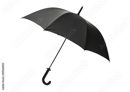 Empty Black Colour Umbrella Isolated on White Background. Blank Umbrella in Open View for Mock-up. Clear Classic Umbrella for Template, Branding & Advertisement. Studio Photography.