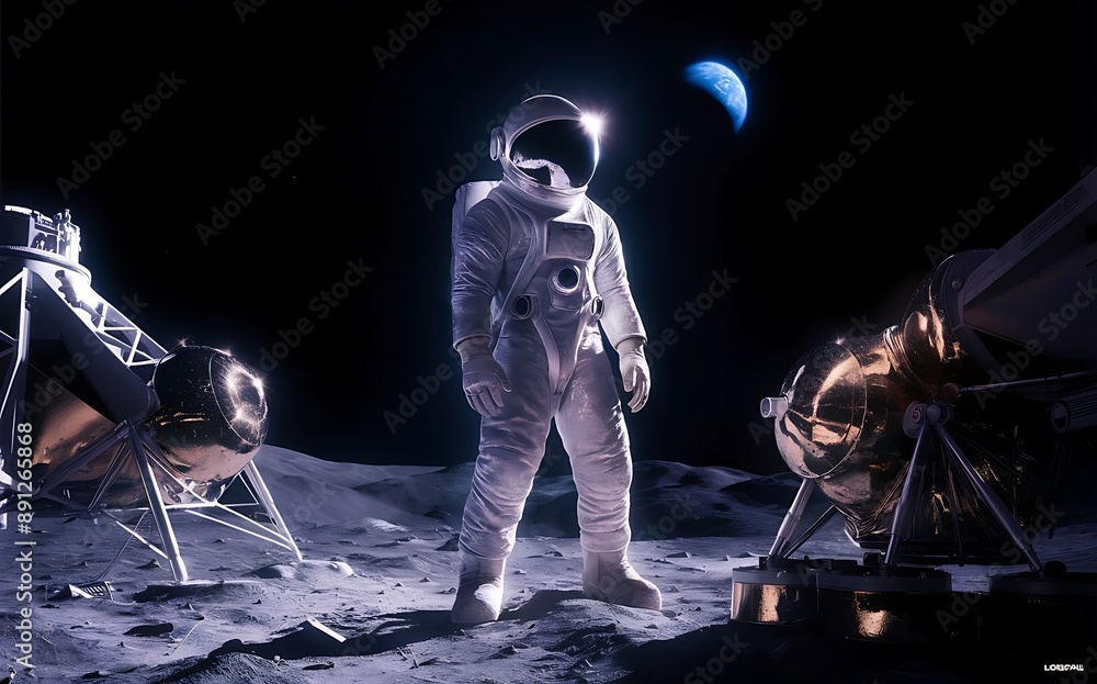 Fototapeta premium A provocatively polished moon miner shines amidst the lunar landscape.