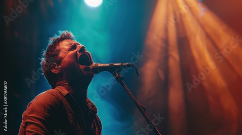 A Singer Performing Under Stage Lights