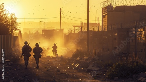 Conflict and defence concept.  Rocket Launch Amid Explosions and Smoke