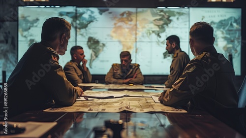 Conflict and defence concept.  Military Officers in Strategic Planning Meeting