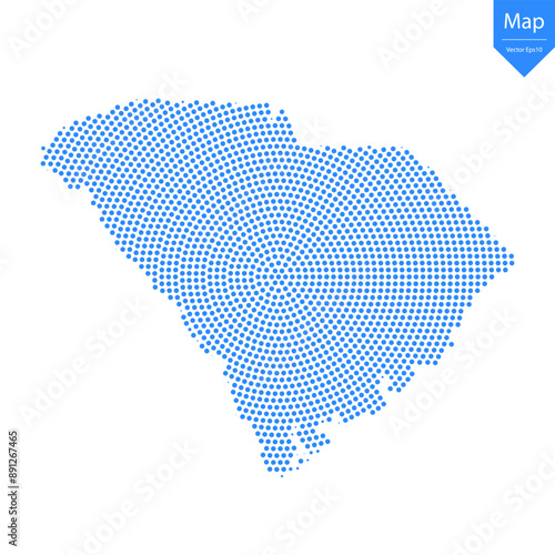 Abstract graphic South Carolina map from point blue on a white background. Vector illustration.