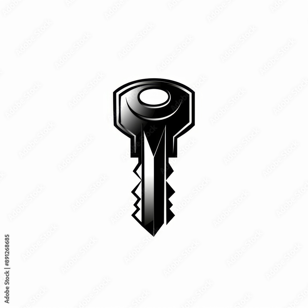 Minimalist Black Key on White Background for Security and Lock Concept image. Minimalist Black Key on White Background for Security and Lock Concept image.