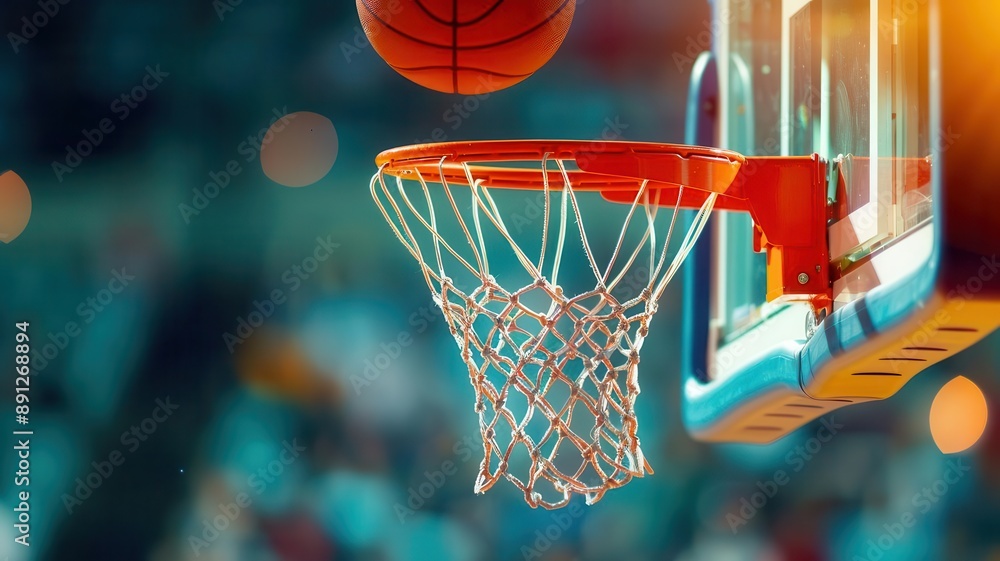 Double exposure basketball player dunking, close up, focus on, copy space, vibrant colors, silhouette with basketball hoop Double exposure basketball player dunking, close up, focus on, copy space, vibrant colors, silhouette with basketball hoop