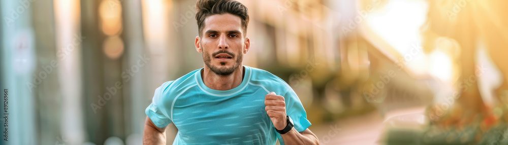 Realistic portrait of a handsome man running with determination, capturing his athletic build and focused expression, detailed motion and vibrant surroundings, 4K resolution Realistic portrait of a handsome man running with determination, capturing his athletic build and focused expression, detailed motion and vibrant surroundings, 4K resolution