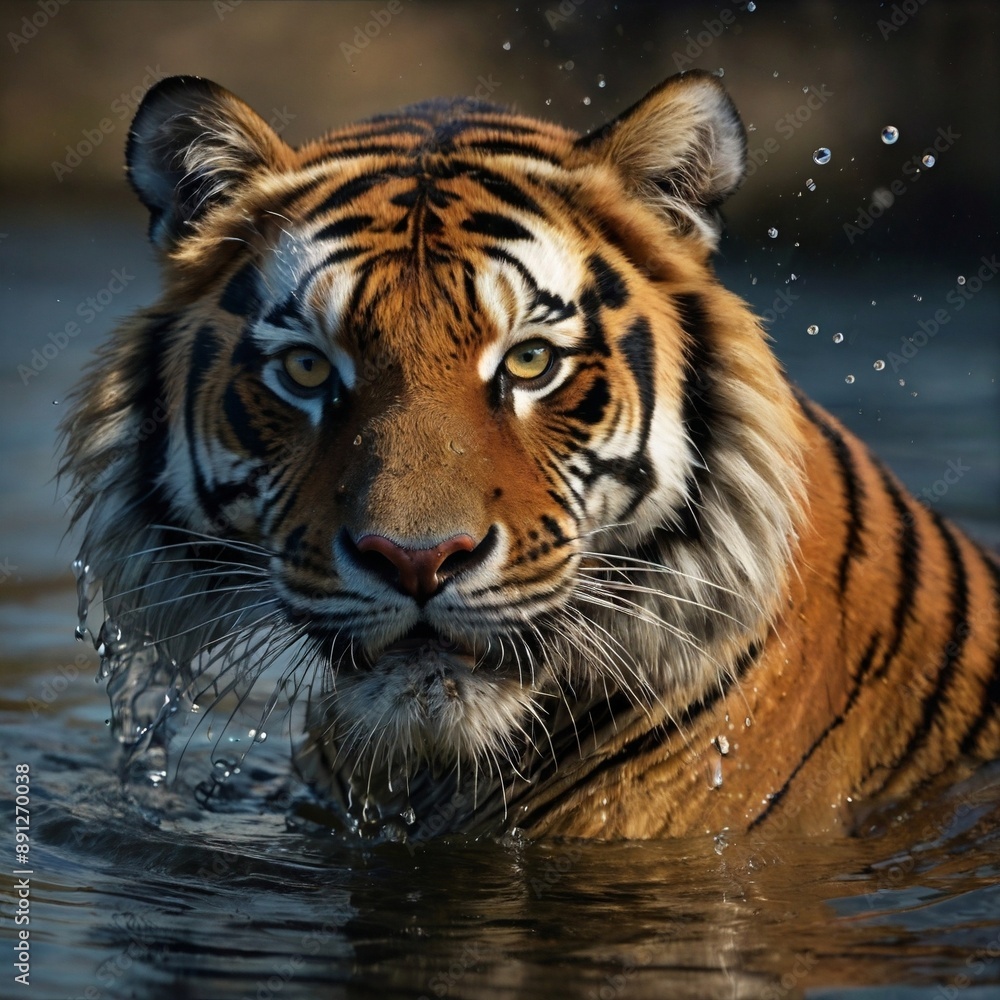 swimming Siberian tiger wildlife Bengal feline swimming Siberian tiger wildlife Bengal feline