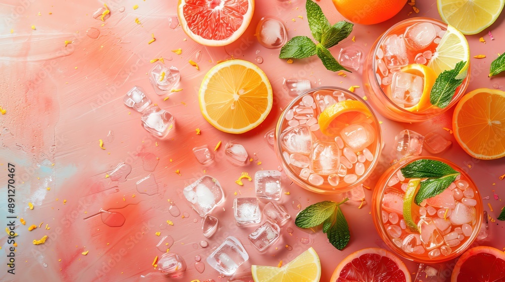 A bright pastel peach background with cheerful designs, suitable for summer drinks, with ample copy space A bright pastel peach background with cheerful designs, suitable for summer drinks, with ample copy space