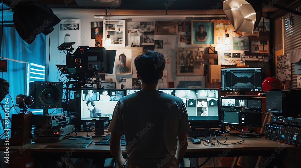 Movie director's film editing and screening garage Movie director's film editing and screening garage