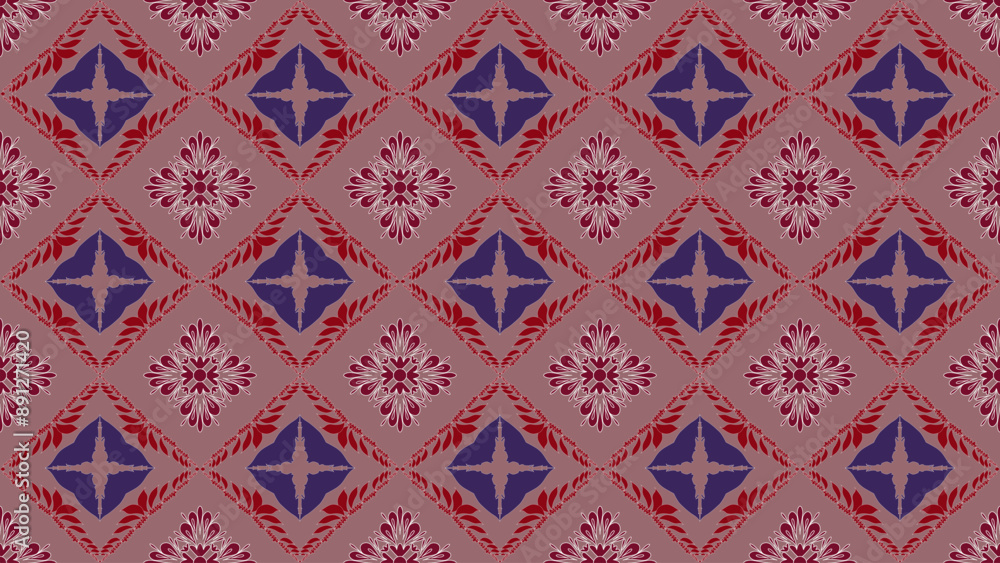 Dark Red flower geometric seamless pattern. Dark Red flower geometric seamless pattern.