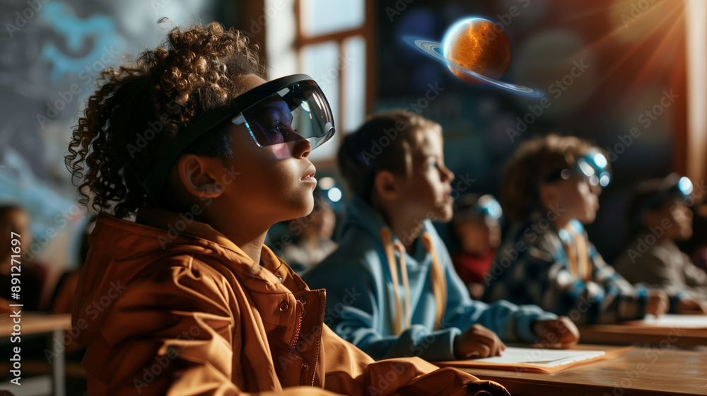 child using AR glasses in classroom child using AR glasses in classroom