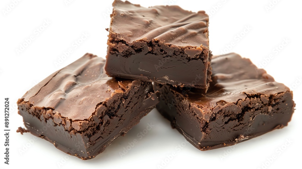A view of Fudge Brownies isolated white background, studio light for focused advertising A view of Fudge Brownies isolated white background, studio light for focused advertising