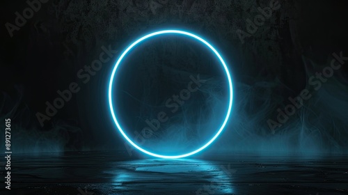 Wallpaper Mural Mystical neon blue circle on black backdrop, futuristic portal, logo mockup Torontodigital.ca