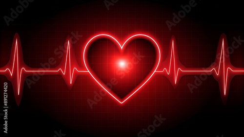 Red heartbeat line showing love and healthcare on red background