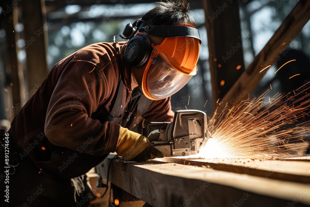 Worker in a work environment. angle grinder Worker in a work environment. angle grinder