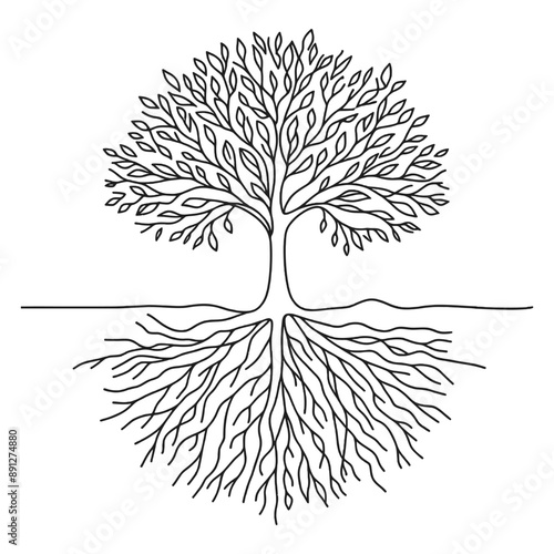 This piece captures the tree’s balance and natural symmetry with branches and roots drawn in a seamless, continuous line.