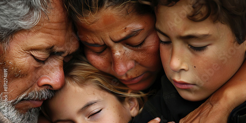 A group hug, with family members of all ages embracing each other tightly in a moment of pure love and connection.