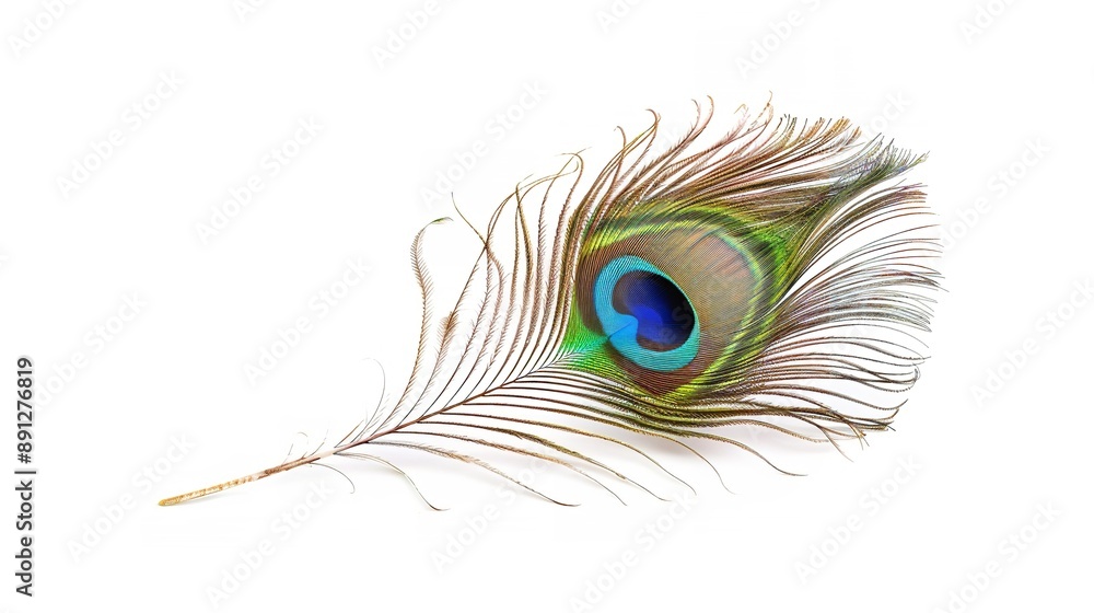 Fototapeta premium Peacock feather isolated on white background