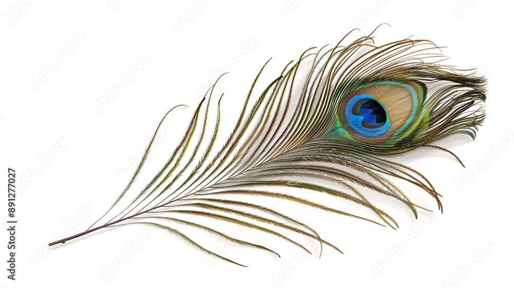 Fototapeta premium Peacock feather isolated on white background